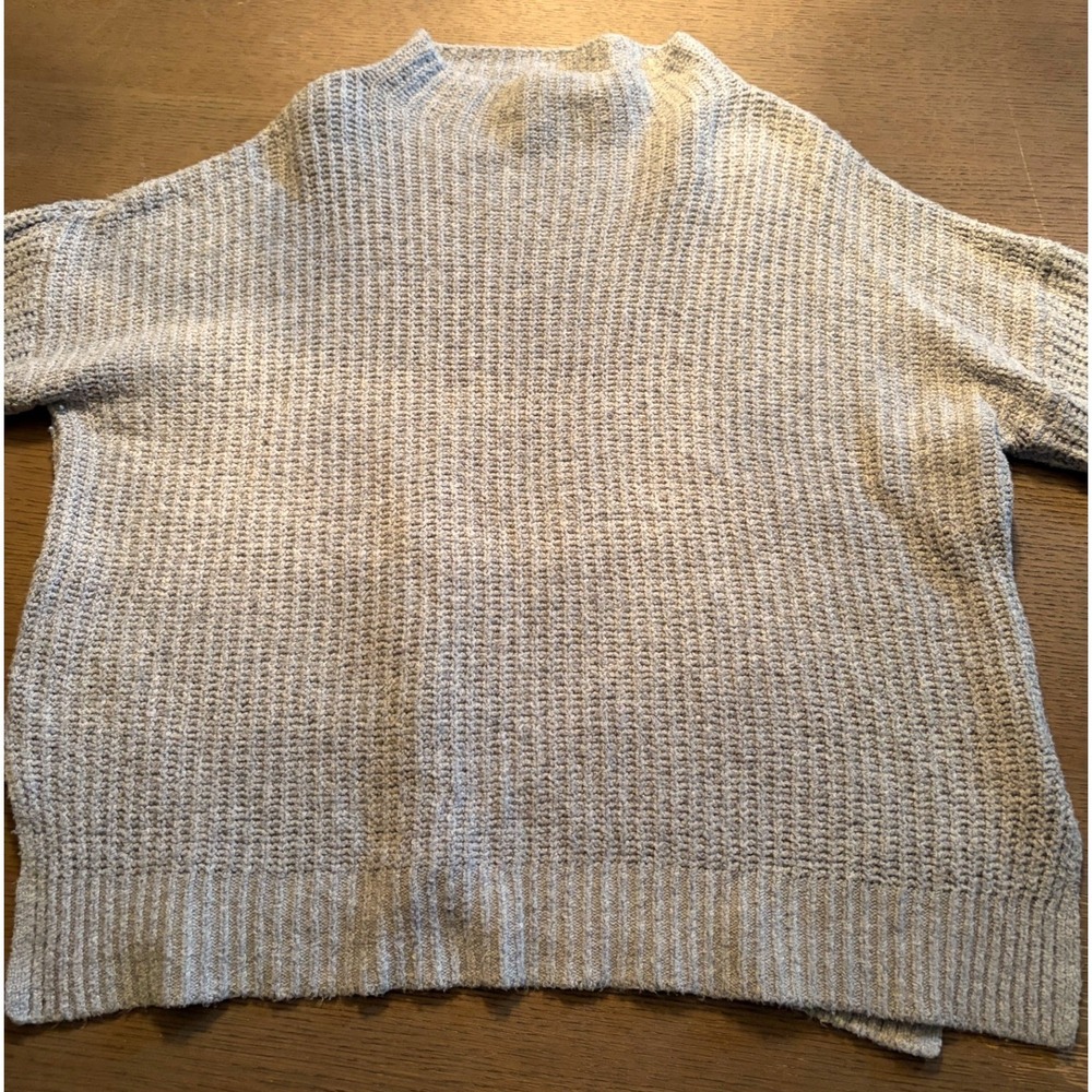 Rachel Zoe Womens Light Blue Grey Mock Neck Balloon Sleeve Chunky Knit Sweater L - Picture 3 of 13